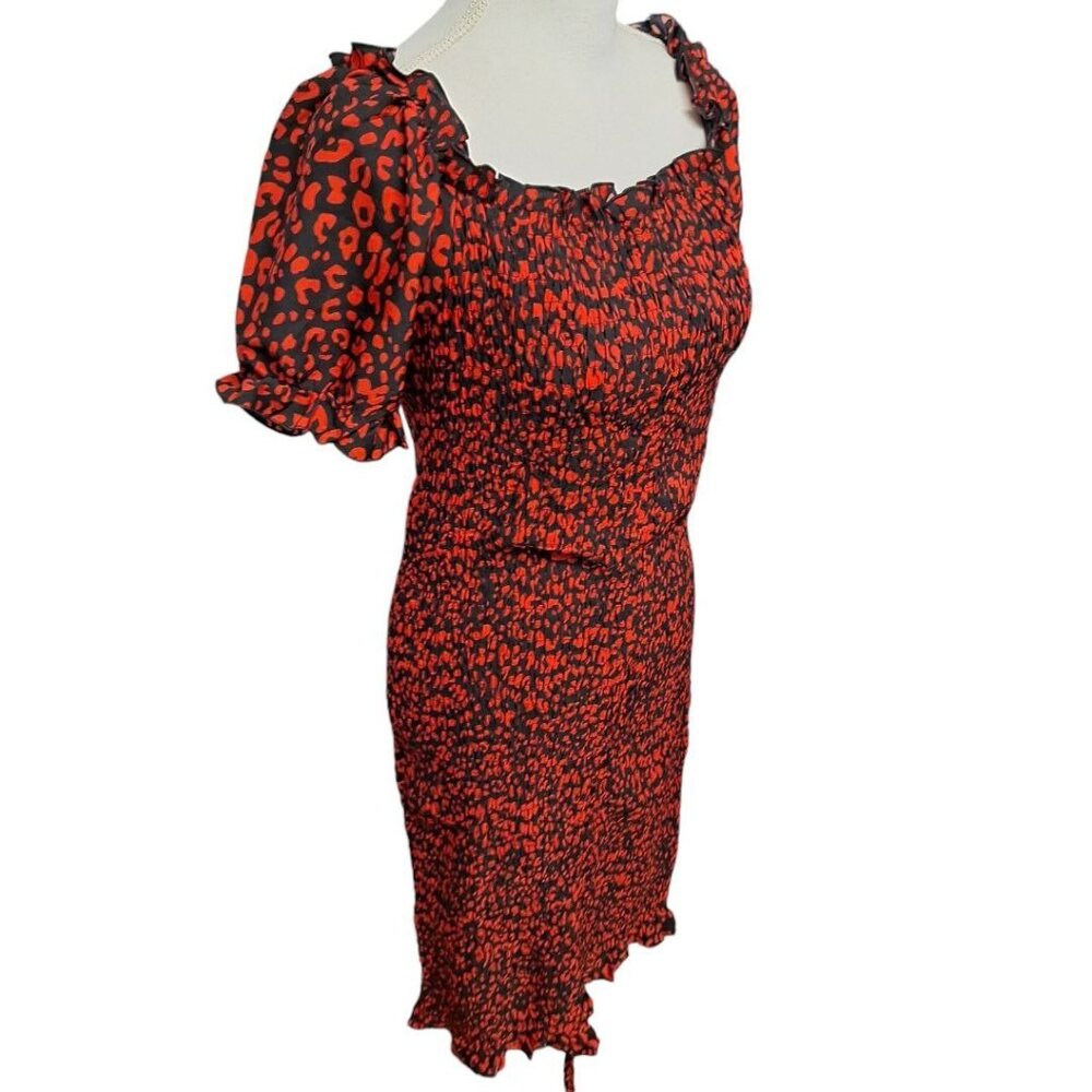Pretty Garden Chic Dress Midi Stretch Cold Shoulder Ruffle Red Black Womens‎ XL